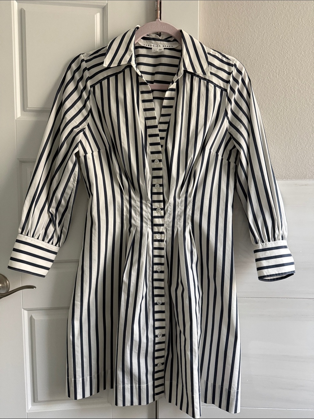 Veronica Beard Navy Blue and White Striped Shirt Dress size 4